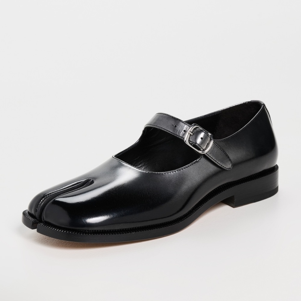 NEW Maison Margiela Mary Jane Tabi Leather Flats Silver Black Size 36 NIB - Picture 2 of 16